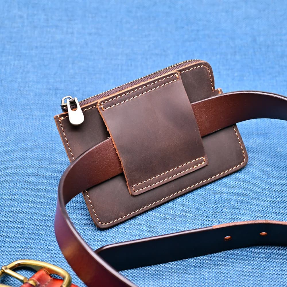 Borse da cintura piccole in pelle nera di design per carte e portamonete Marsupio in pelle di vacchetta per custodia protettiva da uomo