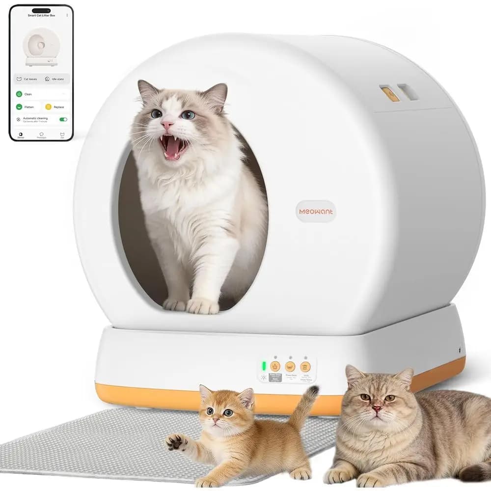Lettiera Autopulente con Sistema di Sicurezza per Gatti Multipli, Formato Grande, Controllo Odori, Lettiera Intelligente Controllabile tramite App con Ma