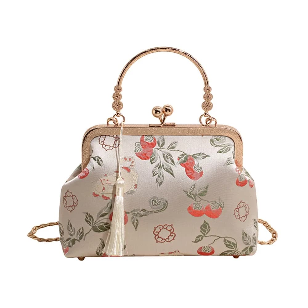 Metal Chain New Chinese Style Handbag Large Capacity Flower Kiss Lock Embroidery Shoulder Bag Ancient Style Single Shoulder