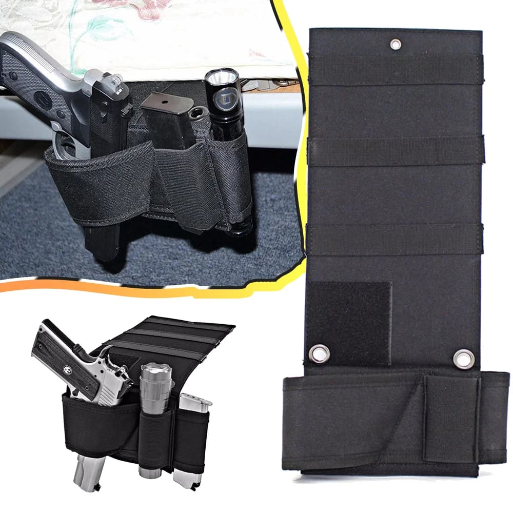 Fondina Tattica da Esterno per Pistola, Fondina a Scomparsa a Estrazione Rapida per Torcia, Copri Caricatore Regolabile Sotto Materasso/Letto