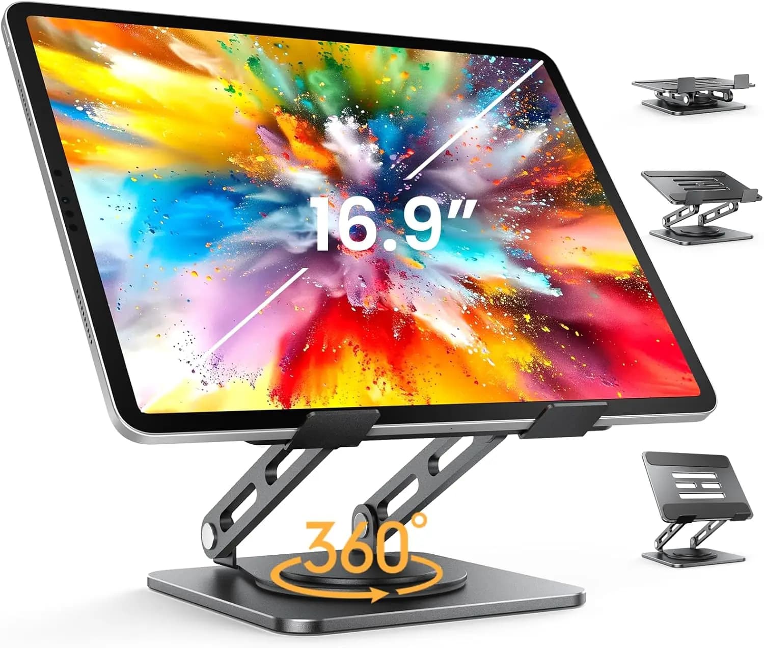 New 360° Adjustable Support for Tablet, Robusta Base, Compatible with iPad Pro/Air/Mini 4.0-16.9'', Kindle, Surface, Monitor - Black