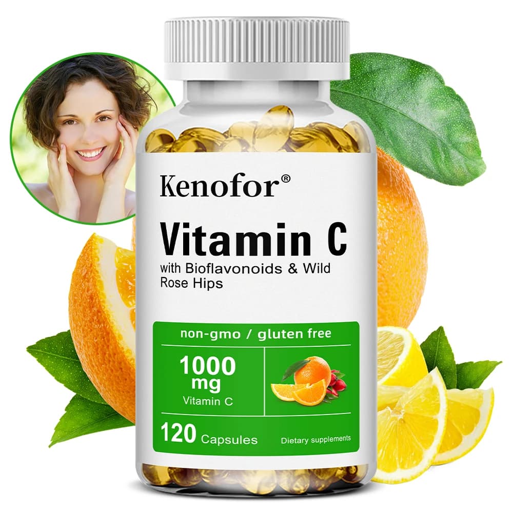 Vitamin C 1000 mg - with citrus fruits, rose hips, immune system and collagen Supplement of soluble ascorbic acid to high power fats