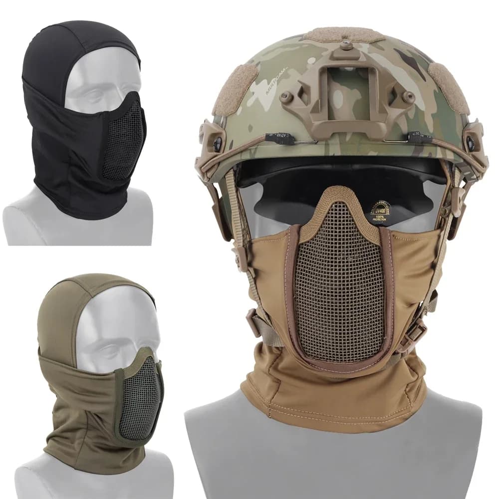Maschera tattica a pieno facciale Passamontagna Cap Moto Airsoft Paintball Copricapo Maschera protettiva da caccia in rete metallica