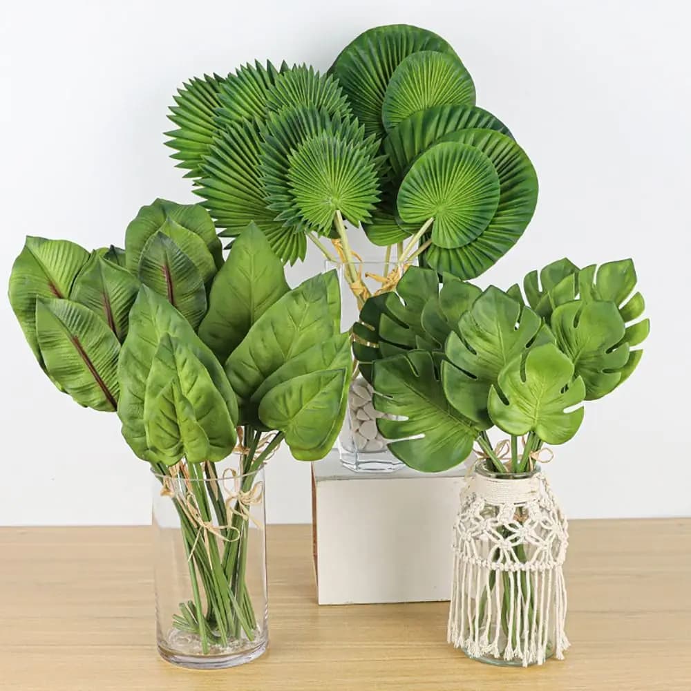 3PCS Green Artificial Palm Leaves PU Acesorries Greenery Leaves Heavenly Bird Leaf Water Chestnut Leaves Fake Plant