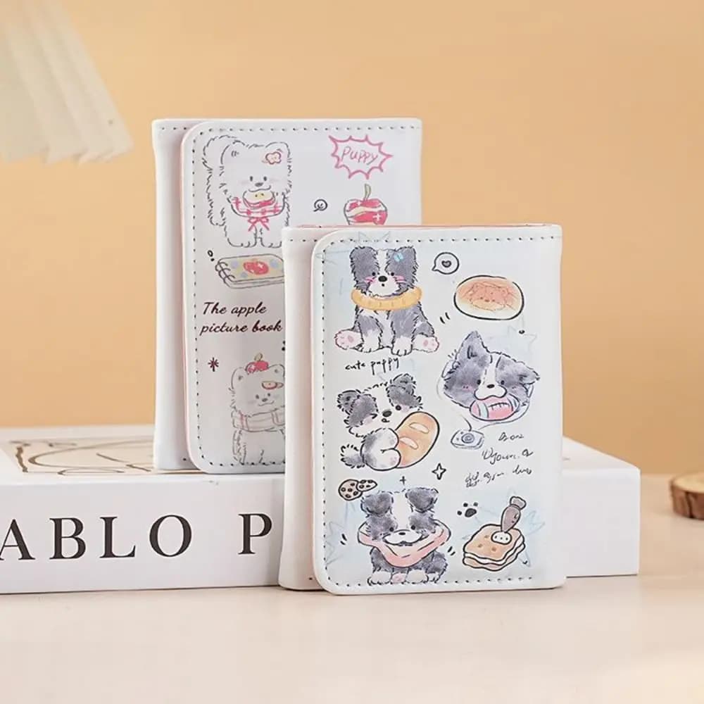 Tri-fold Girls Short Wallet Large Capacity Multi-Card-Slot Cartoon ID Card Bag Lightweight Portable Puppy Coin Purse Women