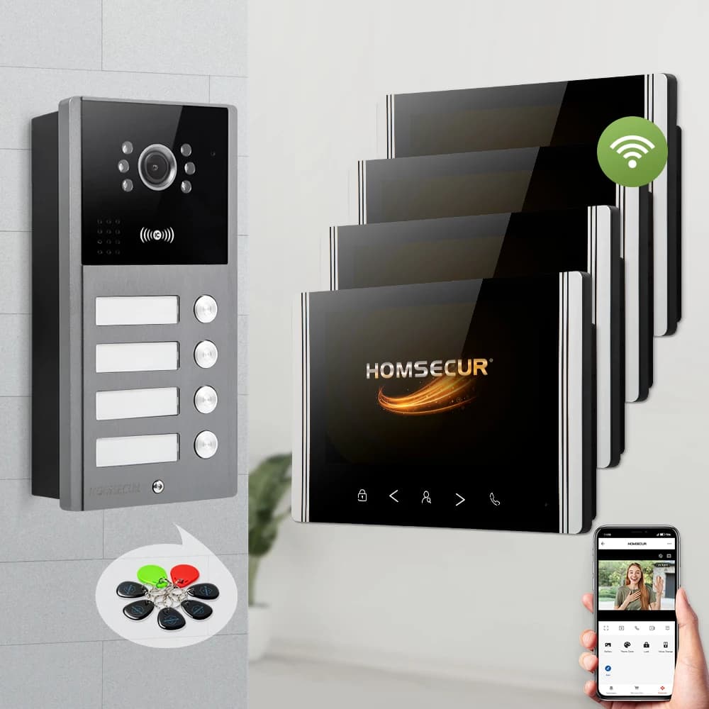 Tuya 7 Inch WiFi Video Door Phone Intercom System Monitor for 4 Apartments Wireless Smart Doorbell Camera Remote Unlock HOMSECUR