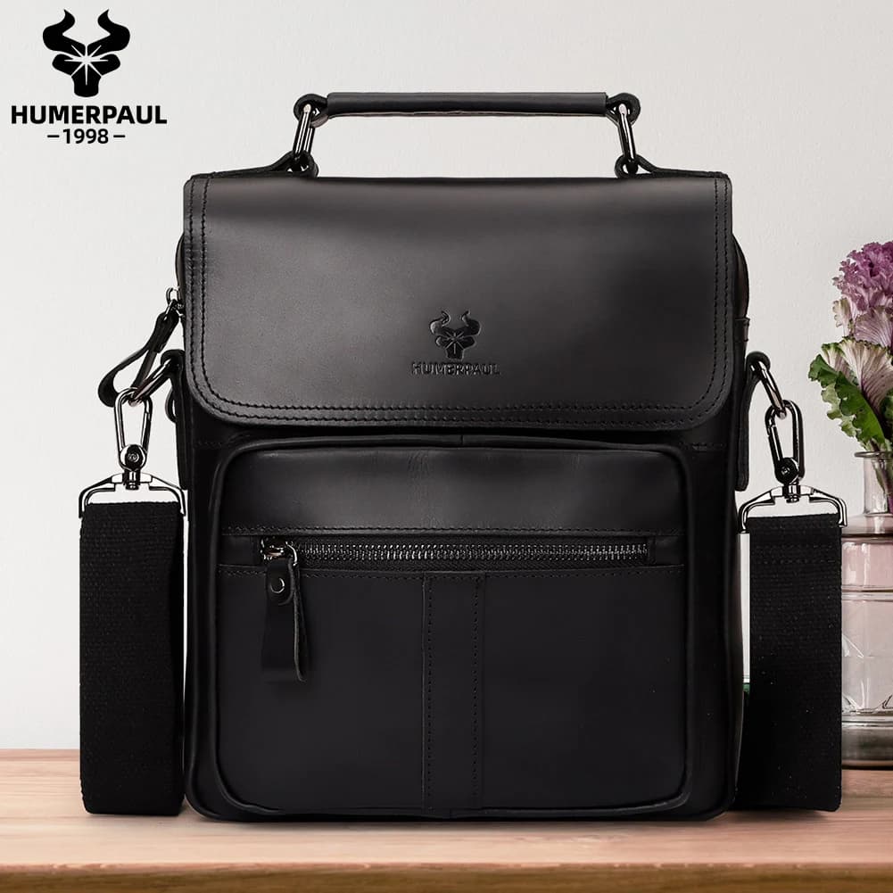 Borsa a tracolla da uomo in vera pelle HUMERPAUL borse a tracolla da lavoro di lusso con tracolla maschile di moda con cinghie regolabili