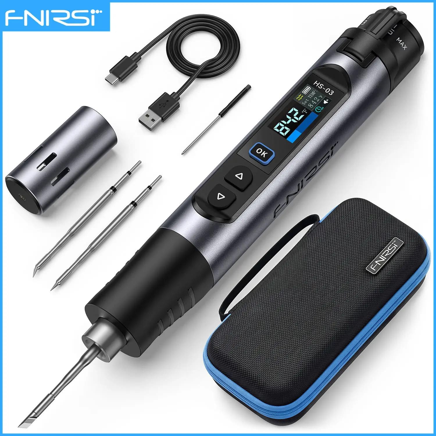 FNIRSI HS-03 Saldatore Aggiornato 100-450 ℃ Penna Saldante a Temperatura Regolabile 10W, Strumento di Riparazione Portatile per Fai-da-Te