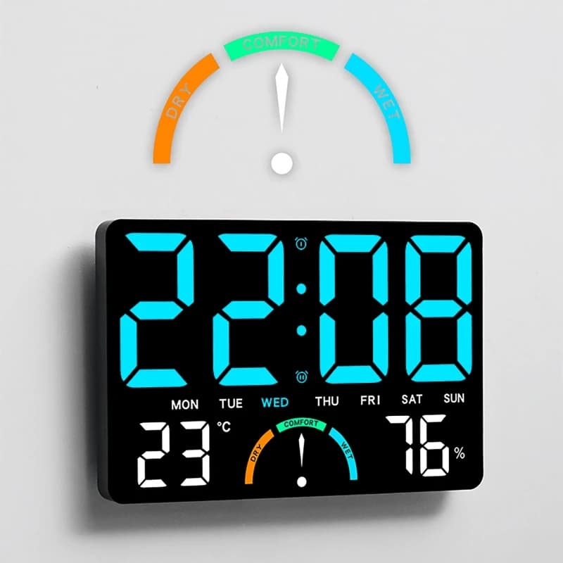 Multifunction Electronic Wall Clock with Temperature, Digital LED Display, Calendar and Vocal Control