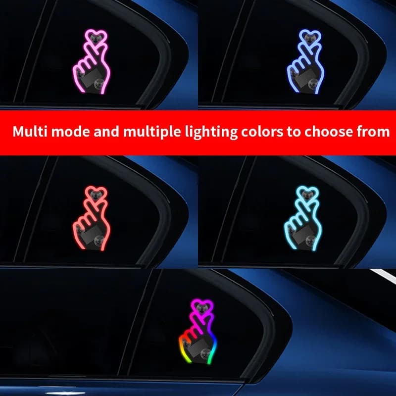 Luce LED Neon a Forma di Cuore Senza Fili Alimentata USB 5V e Solare, Lampada Decorativa per Parabrezza, Luce Anti-collisione con Sensore Notturno e di Vibrazione