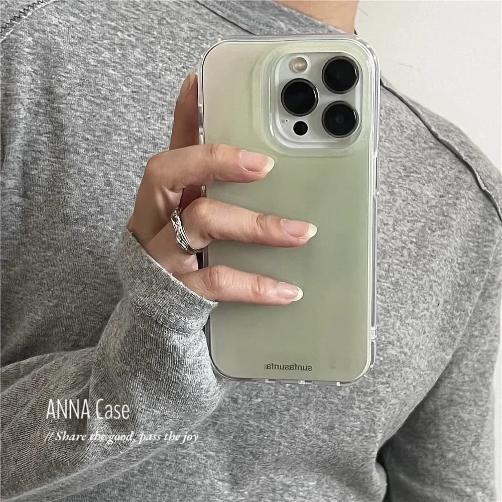 Custodia Minimalista Premium Verde Estivo con Tinta Fresca per iPhone 17 AIR 16 15 14 13 12 11 PRO MAX PLUS Anti-Caduta