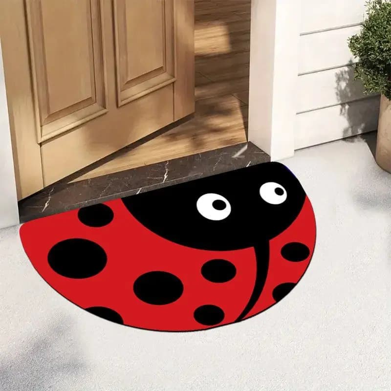 VIKAMA Cartoon Ladybug Semi-Circular Floor Mat, Soft Non-Slip Entrance Carpet, Water Absorbent Bathroom Rug for Home Decor
