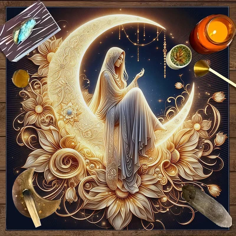 Tovaglia per Tarocchi Dea della Luna, Tappeto per Altare di Guarigione Spirituale, Tappetino per Cerimonie Magiche e Divinazione