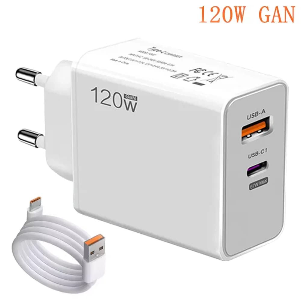 Caricatore USB C a doppia porta totale da 120 W QC3.0 Stazione di ricarica rapida Cavo dati Adattatore di alimentazione da parete per spina di ricarica USB universale