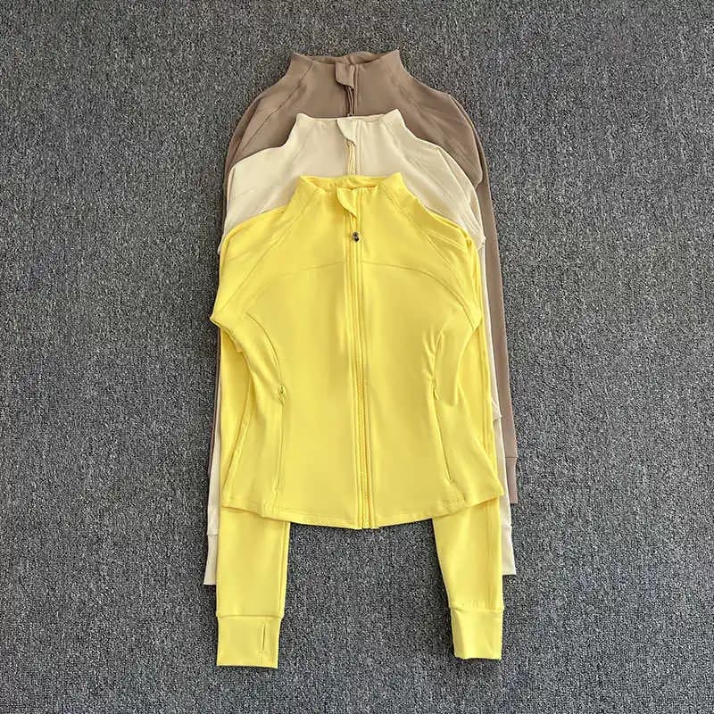 Giacca sportiva da donna di fascia alta per corsa, fitness, esercizi, con colletto rialzato, maniche lunghe alla moda, cerniera professionale