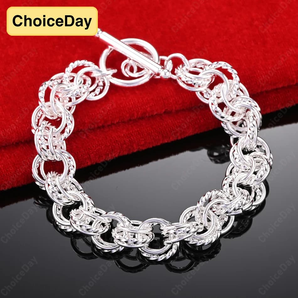 ChoiceDay 8 Inch 925 Sterling Silver 20cm Exquisite Fashion Hoop Bracelet Women Wedding Accessories Party Charm