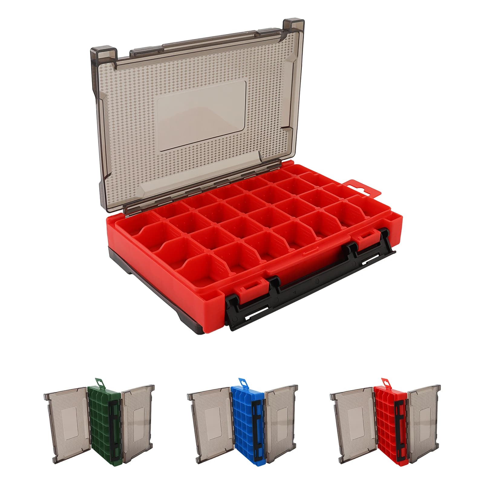 Double Sided PP Material Fishing Terminal Tackle Lure & Jig Head Hooks Storage Box with Removable Dividers, Spong Slot 3 Colors