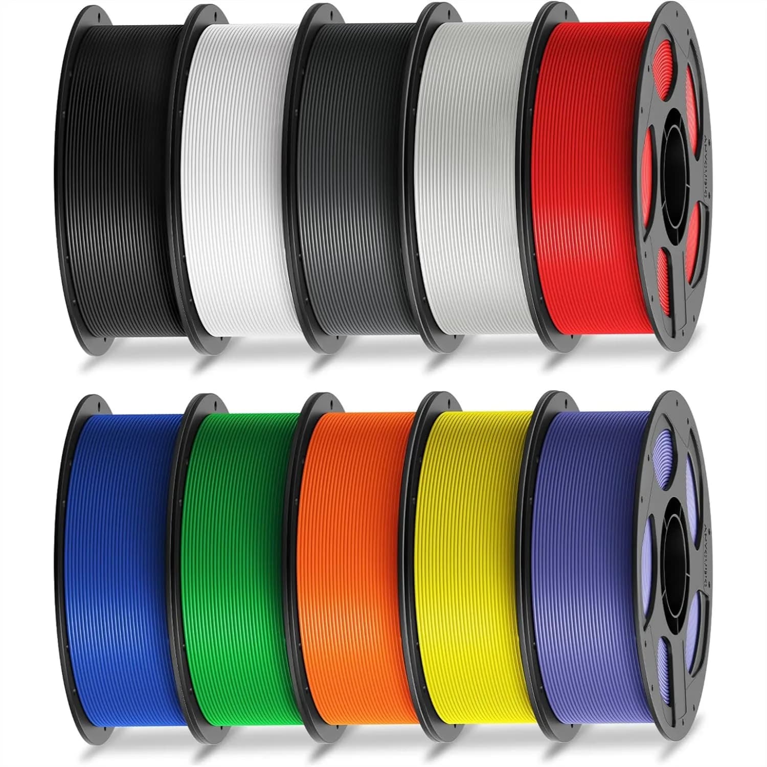 PLA Filament 1.75mm Bundle 10KG, 3D Printer Filament Dimensional Accuracy +/-0.02mm, 12 Spools Black White Grey Clear Red Blue