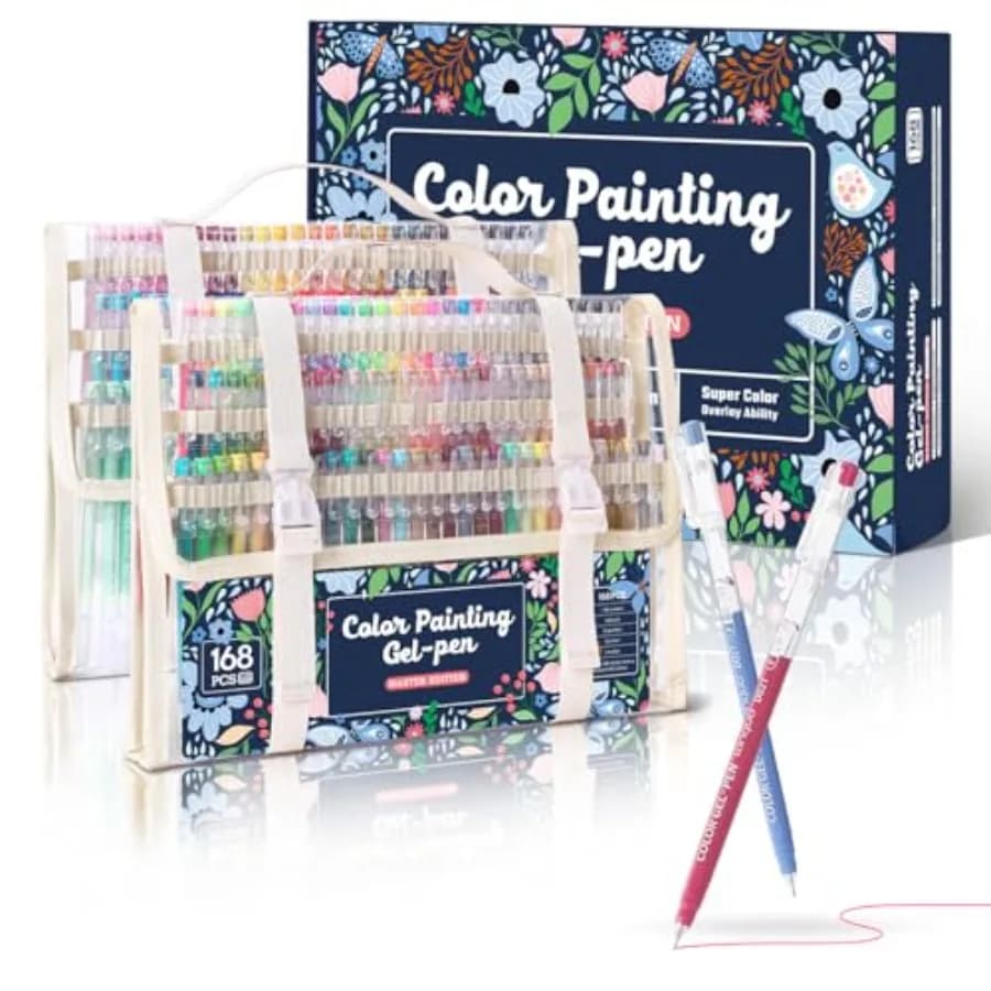 Penne Gel Acriliche per Colorare, Confezione da 168 Penne Gel Colorate per Carta Nera e Carta Bianca, Punta Fine 0.6mm, Penne Colorate per Adulti
