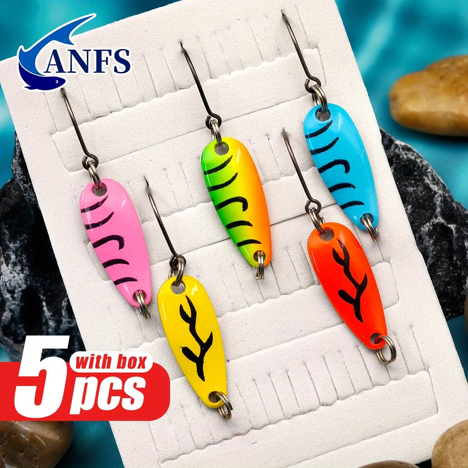 ANFS 5 pz/scatola Trota Bass Lure Cucchiaio esca Spinner Cucchiaio Esca Dura Artificiale Per Richiamo Attrezzatura Da Pesca Wobbles