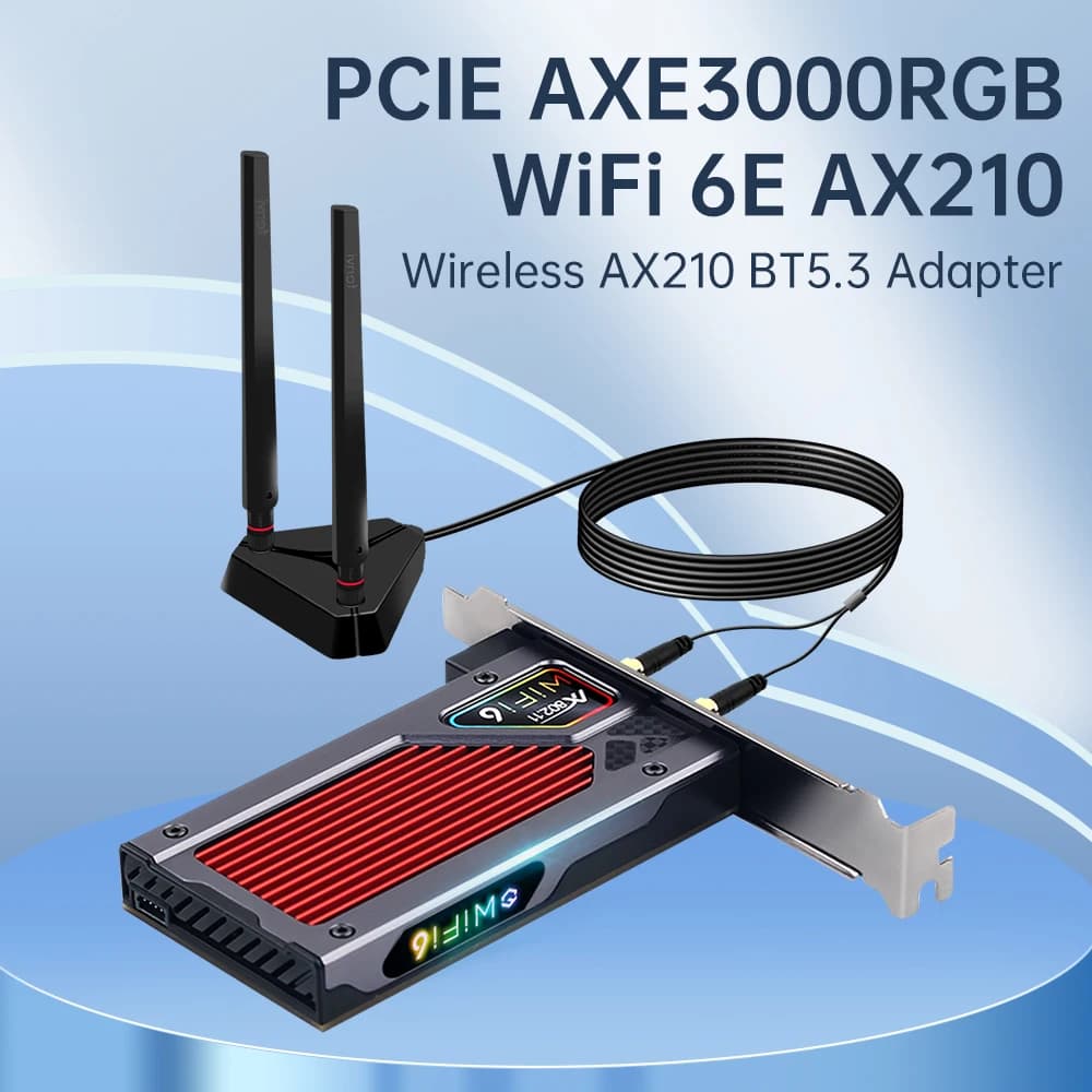 WiFi 6E AX210 BT5.3 Adattatore WiFi PCIE AX210NGW Scheda di rete wireless Tri-Band 2.4G/5G/6GHz con antenna esterna per Win 10/11