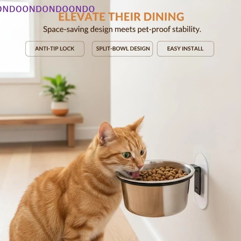 1 Pcs Elevated Wall Mounted Pet Feeding Bowl Stainless Steel Easy Install Food Water Dish for Indoor Cats Puppies