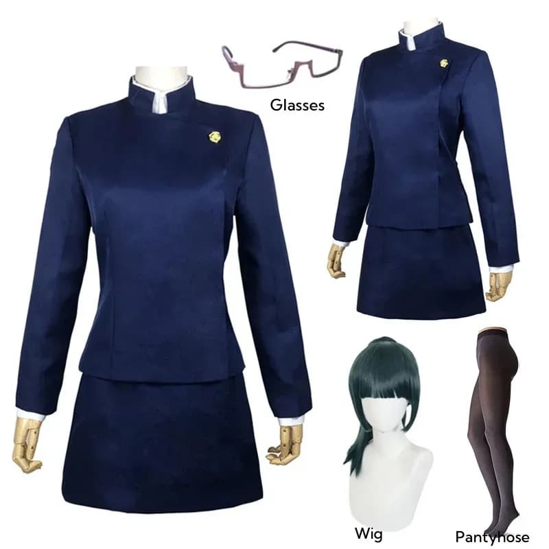 Jujutsu Kaisen Maki Zenin Costume Cosplay Maki Zenin Eyewear Wig Top skirts Full set Maki Halloween party uniform for women Men