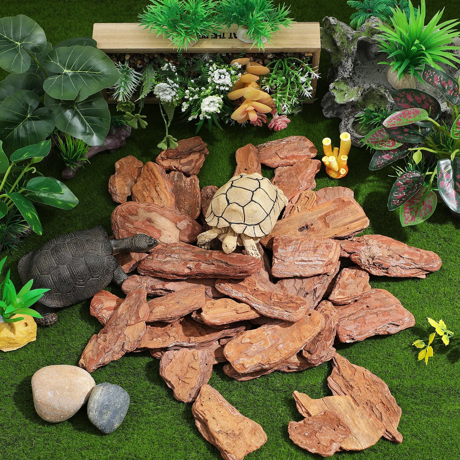 1 confezione di scatole per rettili, decorazioni paesaggistiche, corteccia di pino, aspetto vivido realistico, scatola per allevamento di rettili, paesaggistica