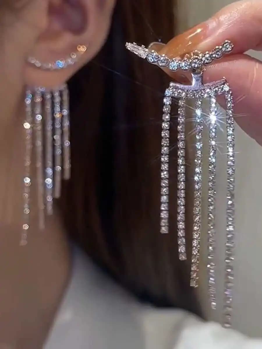 2pcs Rhinestone Tassel Drop Earrings Sparkling For Party Date Vacation Daily Wear