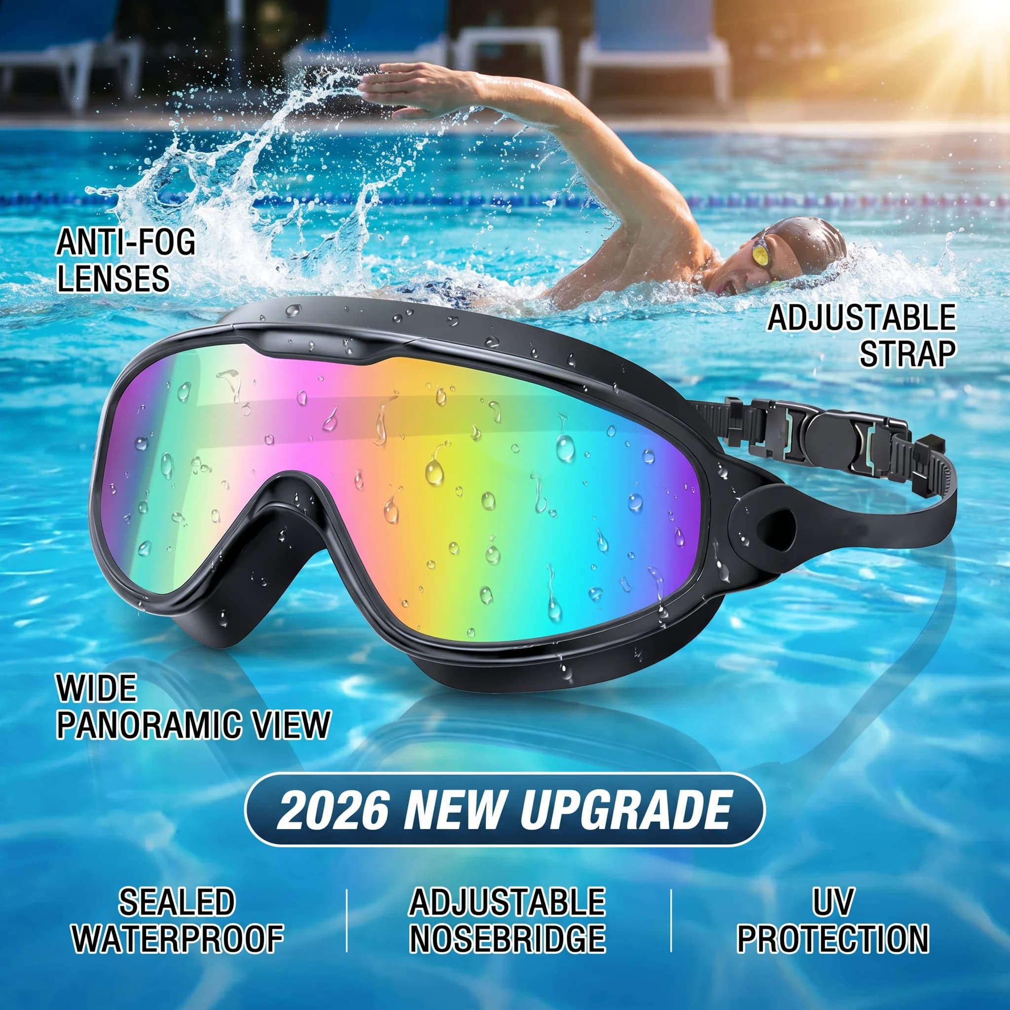 2026 New Upgrade PADONISE Adult Swim Goggles 2 Pack - Anti Fog Swimming Goggles For Men Women With Polarized & Clear Lenses, Wid