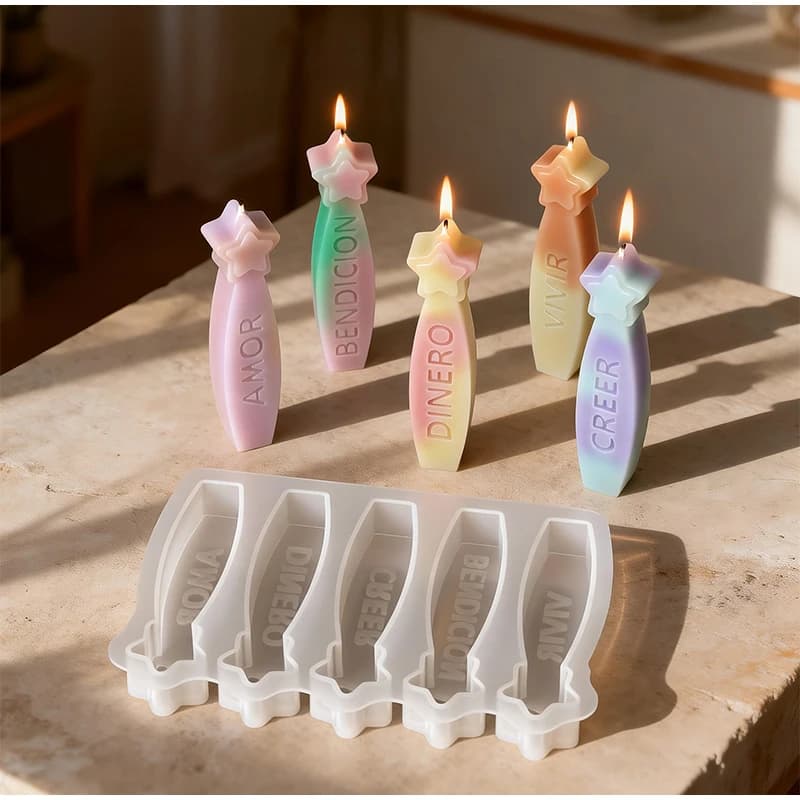 Silicone Candle Mold Spanish Alphabet Aromatherapy Candle Mold Pentagram Wishing Blessing Language Candle Home DIY Creatio Craft