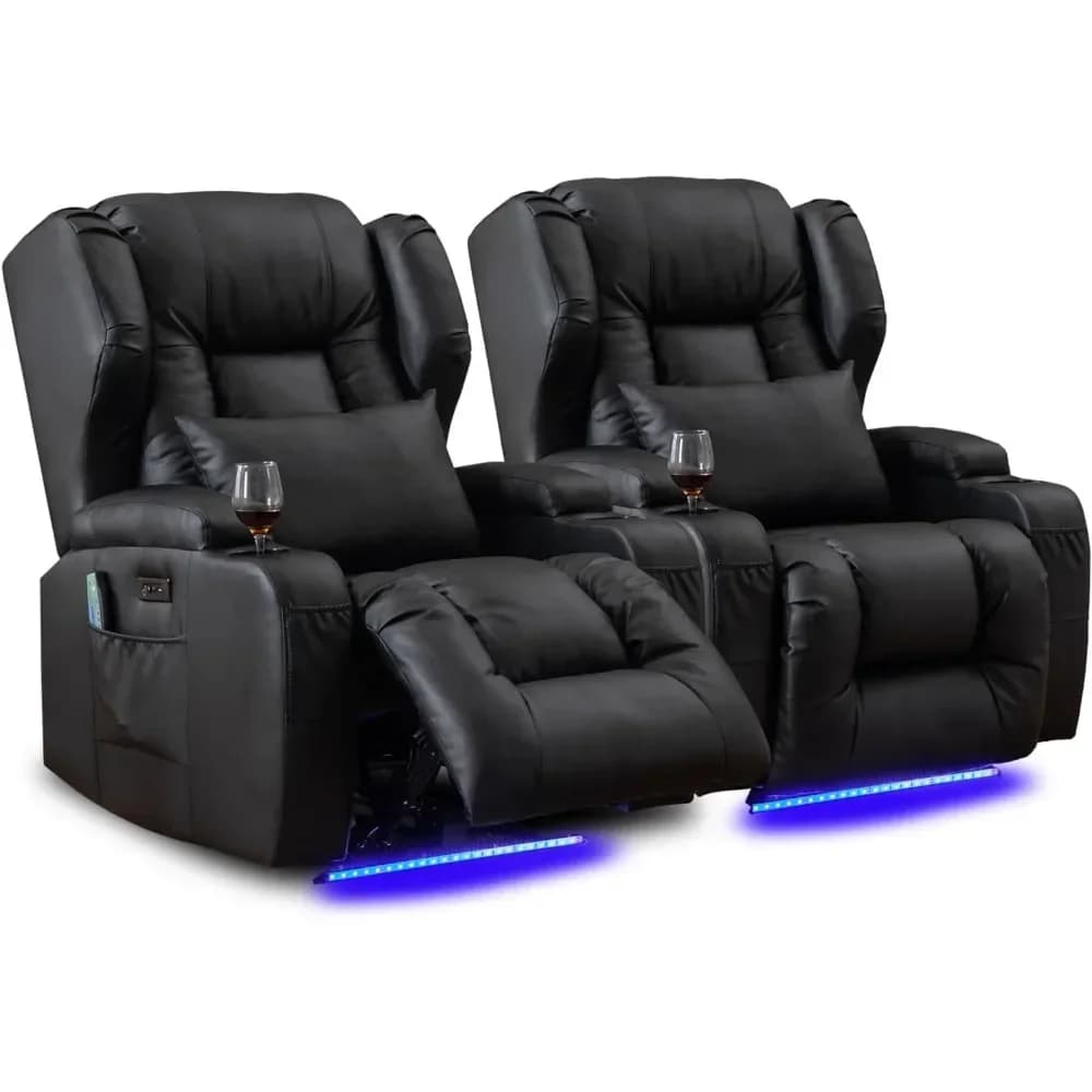 Set di 2 Poltrone Reclinabili Elettriche, Sedute Imbottite per Home Theater con Massaggio e Riscaldamento, Divano Reclinabile Elettrico per Film e Gaming