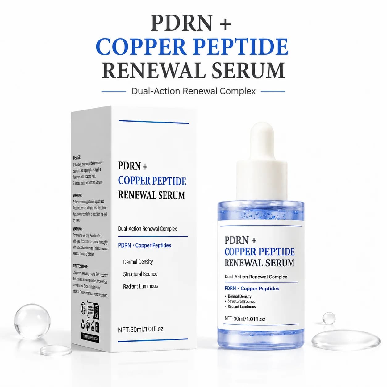 2-pack PDRN Copper Peptide Facial Serum Deep Hydrating Improve Dull Skin Firming Brightening Face Essence For Daily Skin‑Care