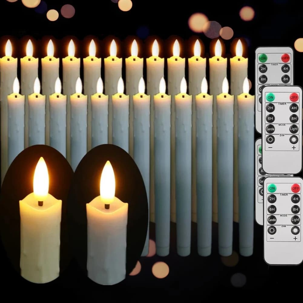Pack of 6/12 Flameless Ivory Taper Candles Flameless Flickering with Remote Timer Battery Operated Candle for Home Xmas Decor