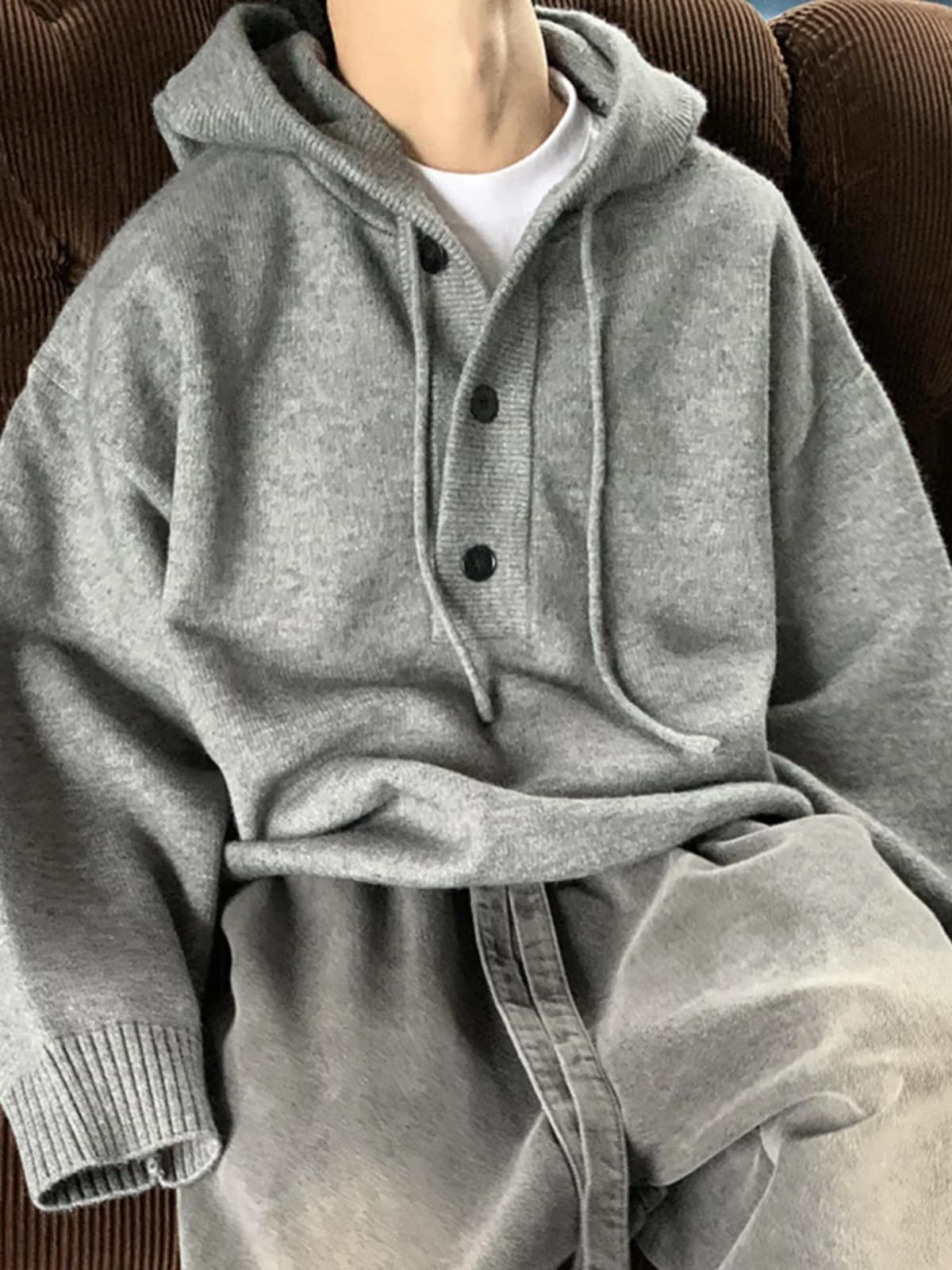 ay Knitted Hoodie Men's Autumn Winter Loose Fit American Retro Sle Casual Long Sve Sweatirt Polyester Fiber Coat