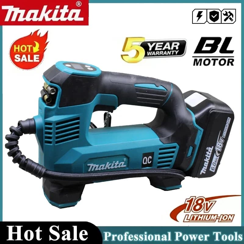 Pompa d'aria portatile Makita 18V a batteria agli ioni di litio, gonfiatore senza fili per pneumatici auto, pompa elettrica per moto