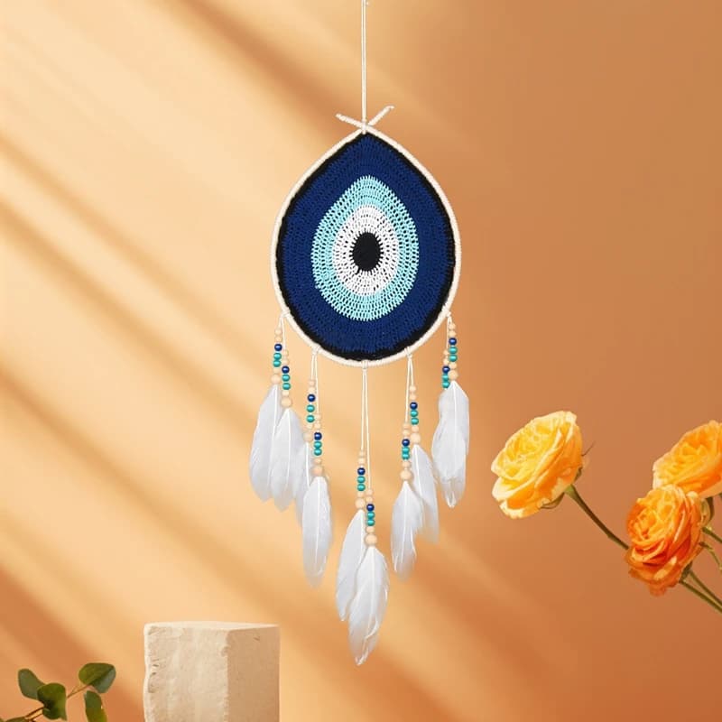 Bohemian Eyes Feathers Dream Catcher White Wind Chimes Bedroom Decor Window Hangings Handmade Ornaments Wall Pendants Gifts