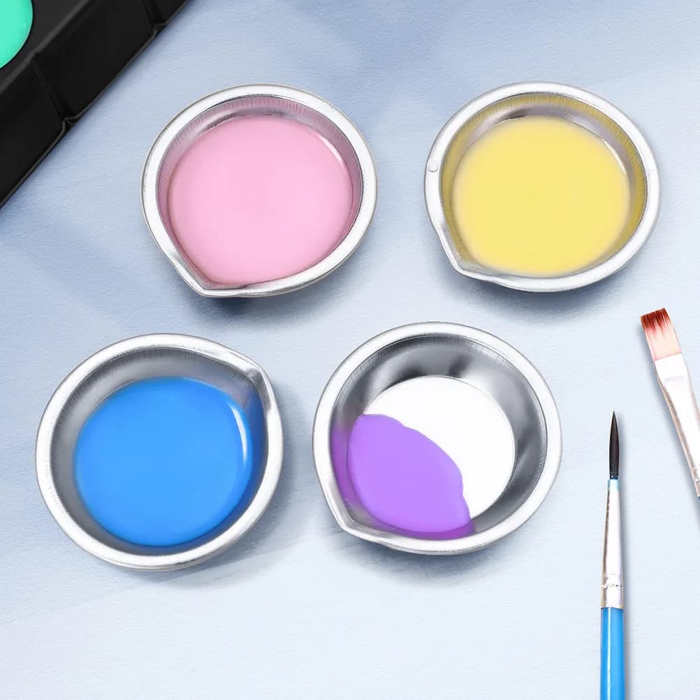 10Pcs Stainless Steel Paint Palettes Portable Mixing Trays for Oil Painting Watercolors Craft Art Supplies Mini Round Pallets