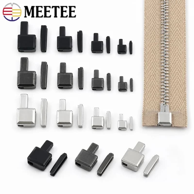 40-100sets 3-10# Metal Open End Zipper Repair Kit Stopper Pin Box Socket Slider Bottom Zip Closure Sewing Replacement Parts Tool