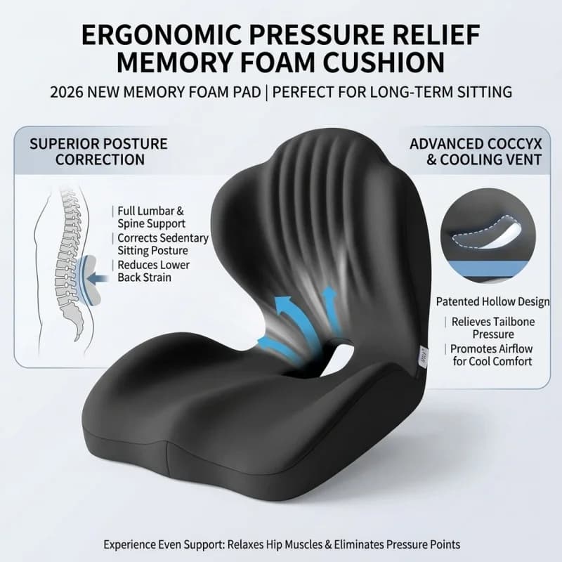Cuscino Lombare Ergonomico in Memory Foam per Sedia da Ufficio e Sedile Auto - Supporto Schiena e Sollievo dallo Stress