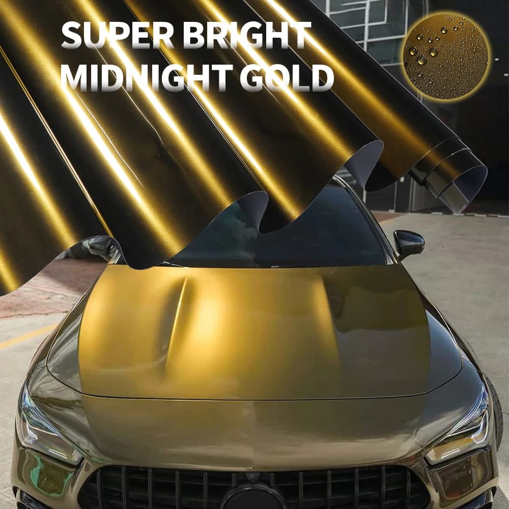 PET lucido che copre Voiture Midnight Gold film da imballaggio Adesivo Involucro in vinile Adesivo per decalcomanie per auto per scooter moto