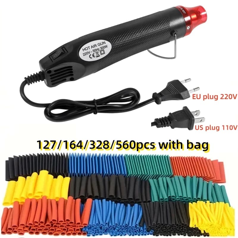 127/164/328/560 pezzi Kit tubi termorestringenti Pistola ad aria calda Pistola termica con tubi termorestringenti EU US 110 V 220 V Kit tubi termorestringenti 2:1