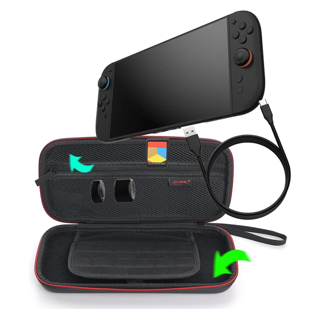 Custodia da trasporto in EVA con tasche in rete Custodia per console di gioco con scatola di immagazzinaggio per cartucce di gioco a 8 bit Borsa con cerniera per Switch 2 NS2