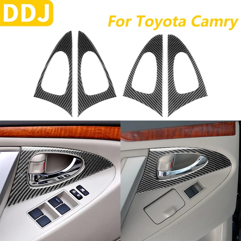 For Toyota Camry 2007-2011 Carbon Fiber Front Door Handle Switch On Surround Panel Cover Trim Accessories Car Sticker Interior