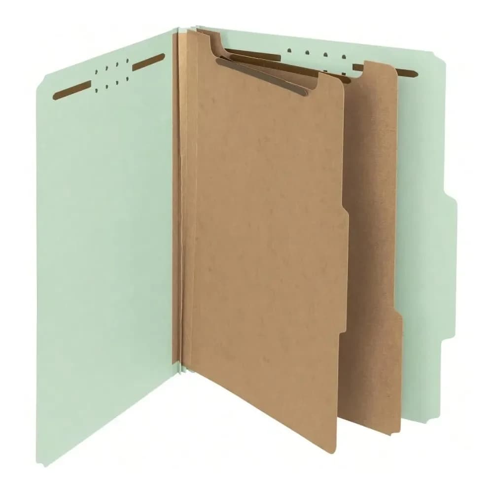 100 Cartelle Classificatrici in Pressboard con 2 Divisori e 2 Espansioni, Formato Lettera, Grigio-Verde, 10 per Scatola 14023