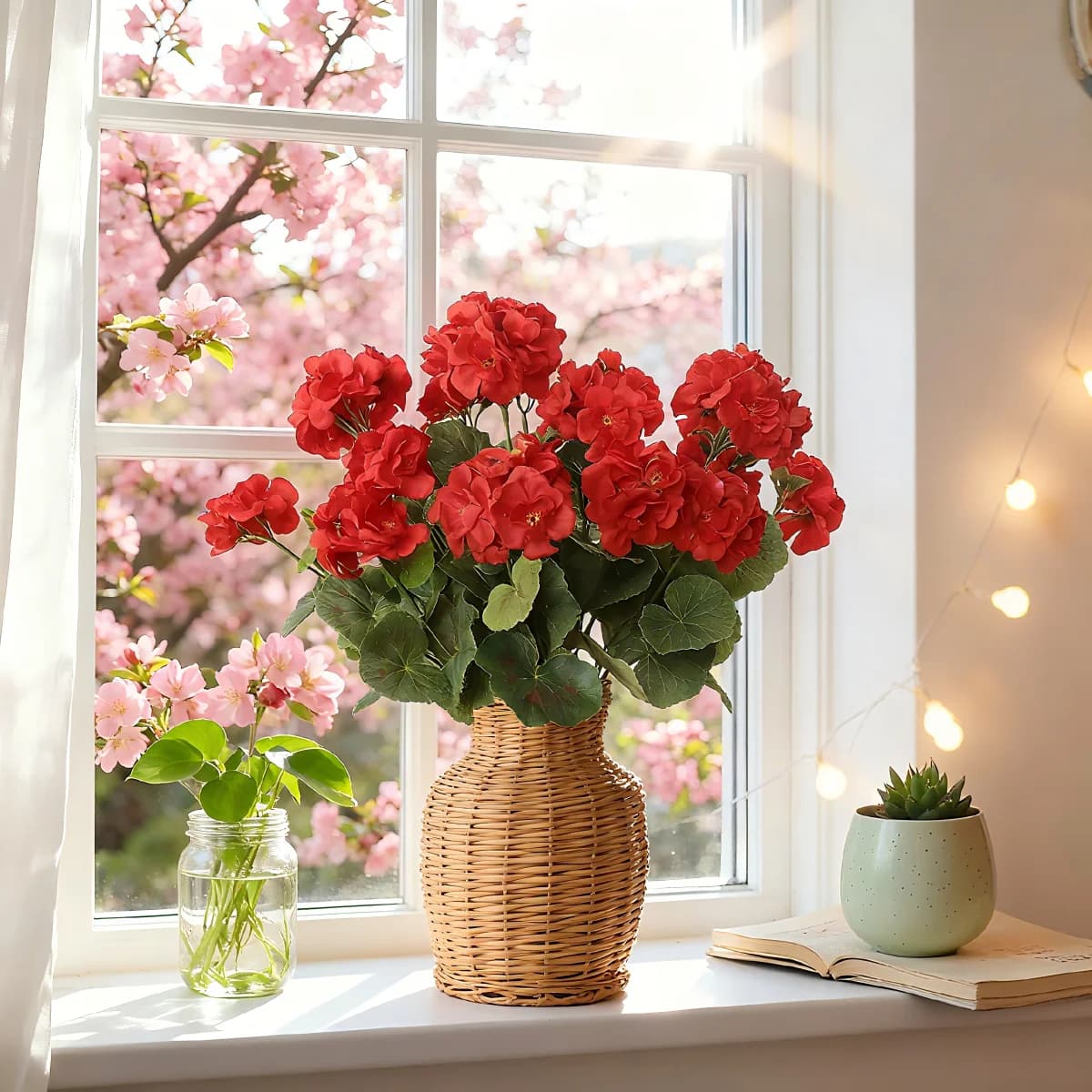 1/4 pz Begonia Fiore Pianta Artificiale Matrimonio San Valentino Decor Casa Davanzale Bonsai Ghirlanda Di Natale Vaso FAI DA TE Scrapbook