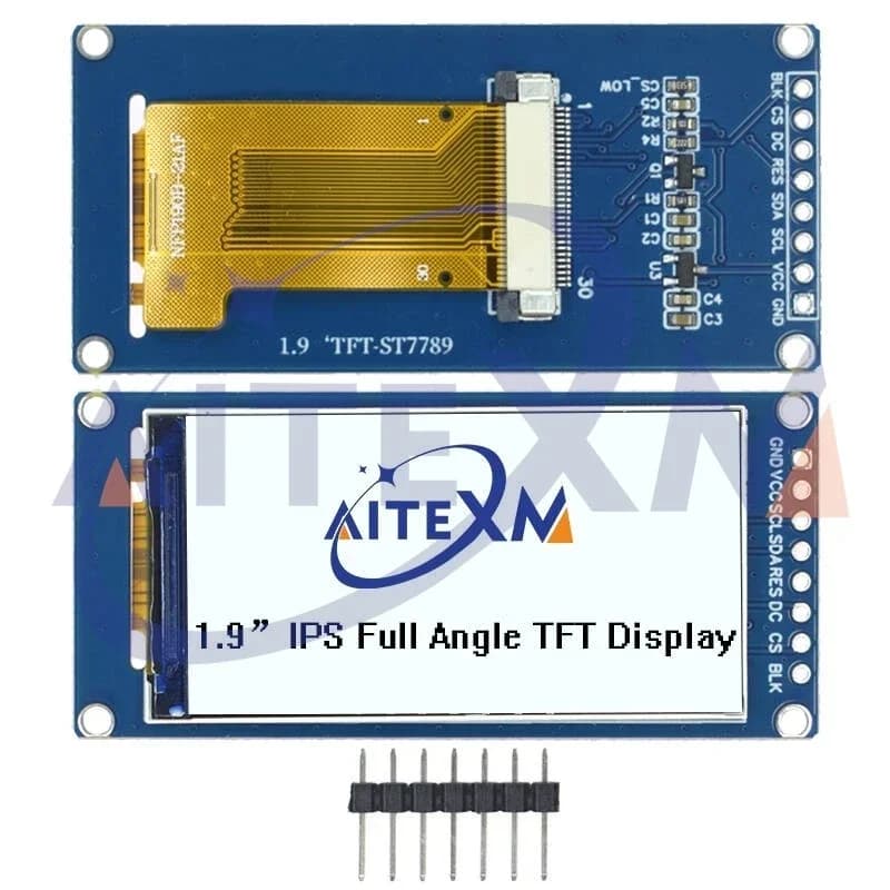 Color LCD Display Module with Full Angle IPS 1.9 Inch Full Angle TFT Screen High Definition SPI 170x320 ST7789 for Arduino