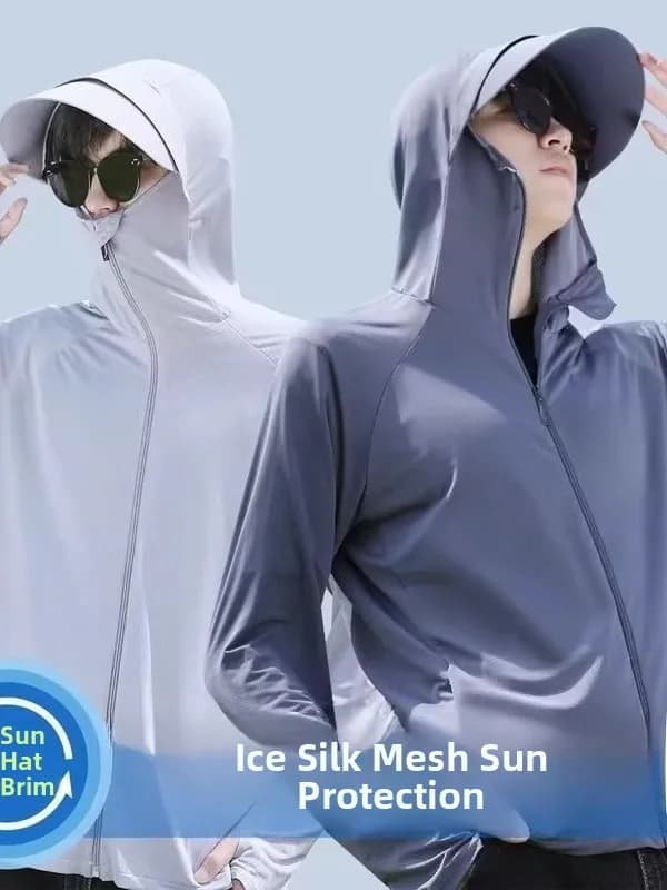 Abbigliamento Leggero e Traspirante da Uomo per Protezione Solare, Pesca all'Aperto, in Seta Ghiaccio Resistente all'Usura, con Design a Rete, Estivo