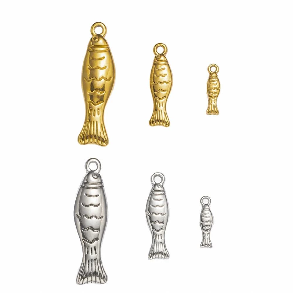 Ciondolo con ciondoli a forma di pesce in oro 18 carati in acciaio inossidabile da 5 pezzi per collana fai da te, bracciale, orecchini, gioielli estivi, risultati di forniture