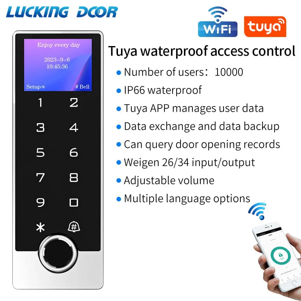Schermo LCD WIFI App Tuya Controller di accesso per impronte digitali Tastiera Sistema di controllo accessi biometrico autonomo RFID impermeabile